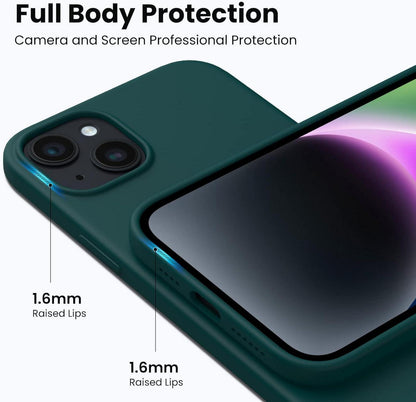 iPhone 14 Plus Hülle + Panzerglas - Olivgrün, stoßfest, 360° Schutz