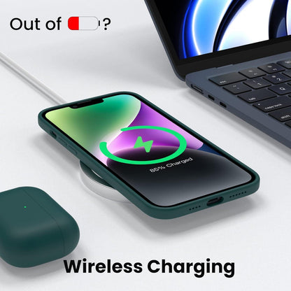 iPhone 14 Plus Hülle + Panzerglas Schutzfolie Olivgrün Liquid Silicone
