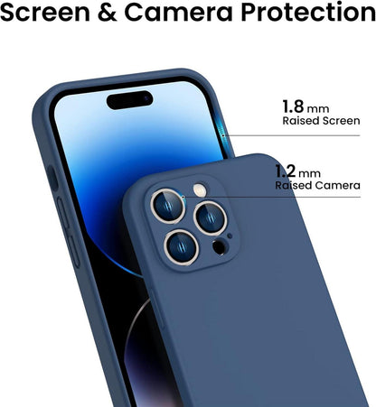 iPhone 14 Pro Max Hülle mit Panzerglas, Liquid Silicone Case Marineblau