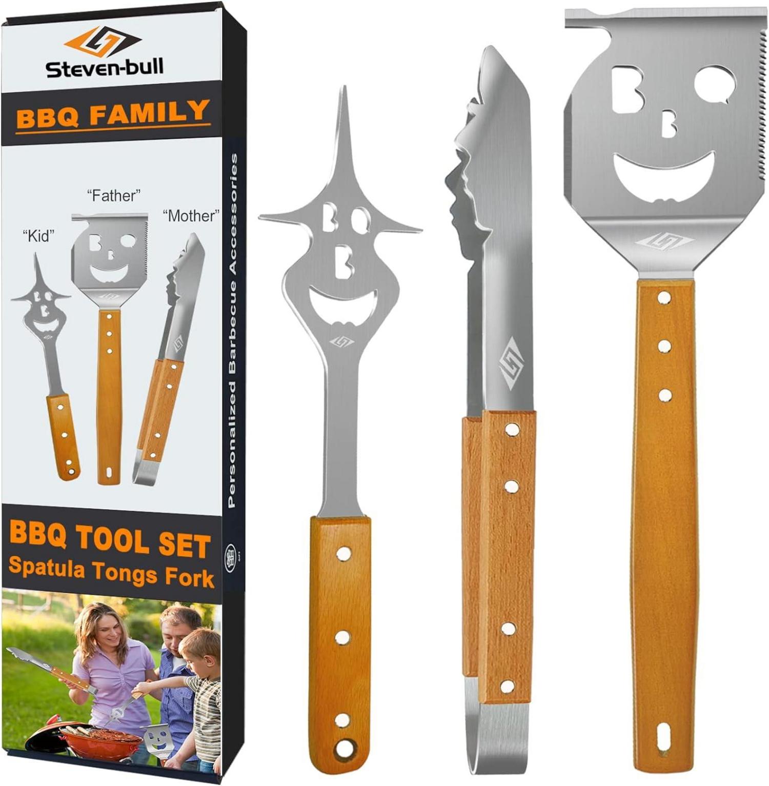 Grillzange Edelstahl mit Holzgriff für Gas- und Holzkohlegrill