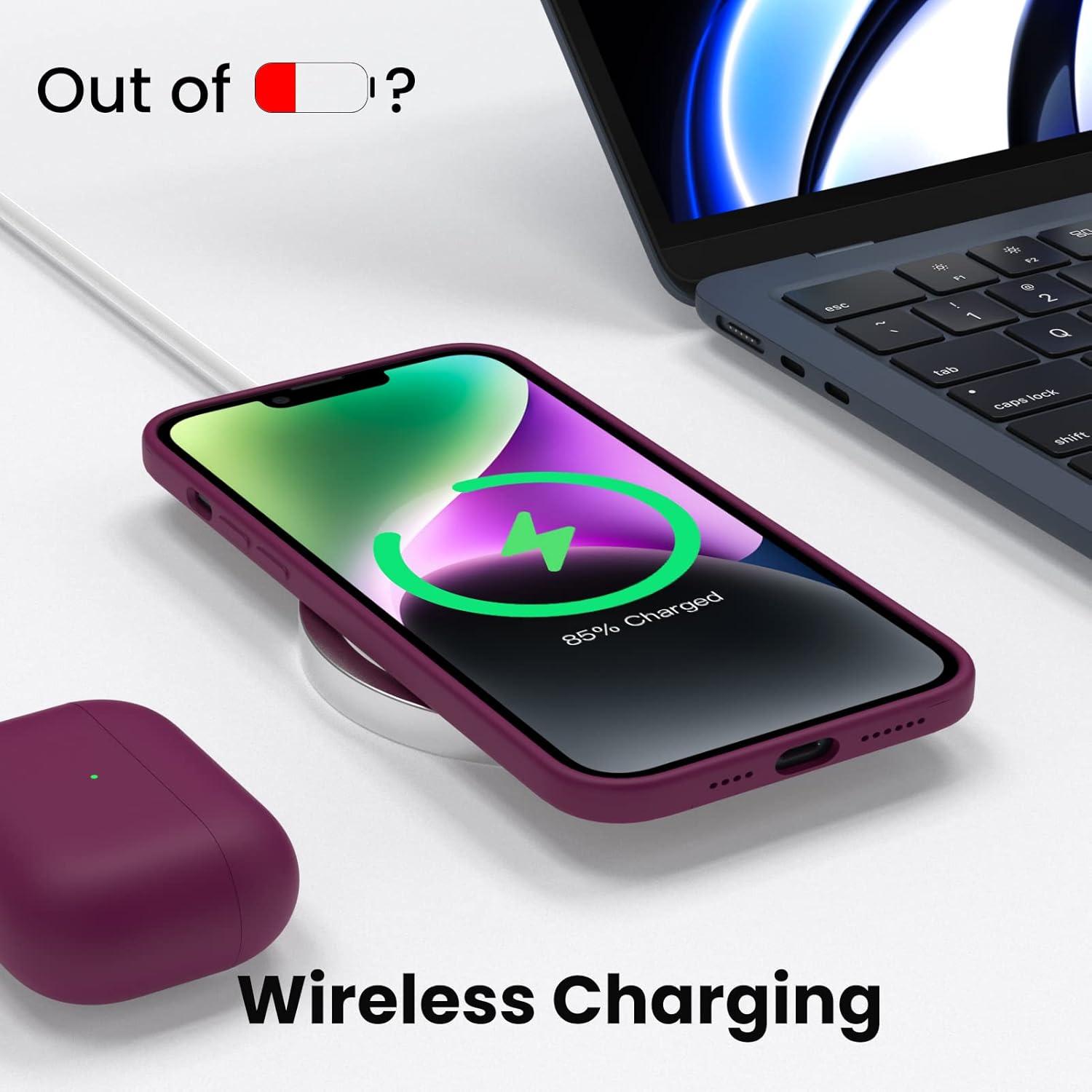 Hülle für iPhone 14 Plus 6.7 Panzerglas Stoßfest Rotwein
