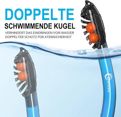 Dorlle Schnorchelset Panorama Tauchmaske Premium Dry Schnorchel Blau