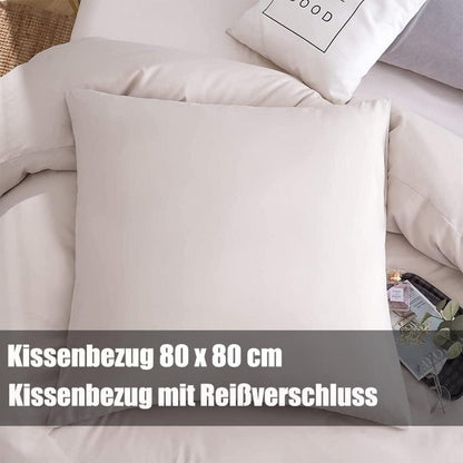 Beige Bettwäsche 200x200 Mikrofaser Kissenbezug 2er Set Reißverschluss