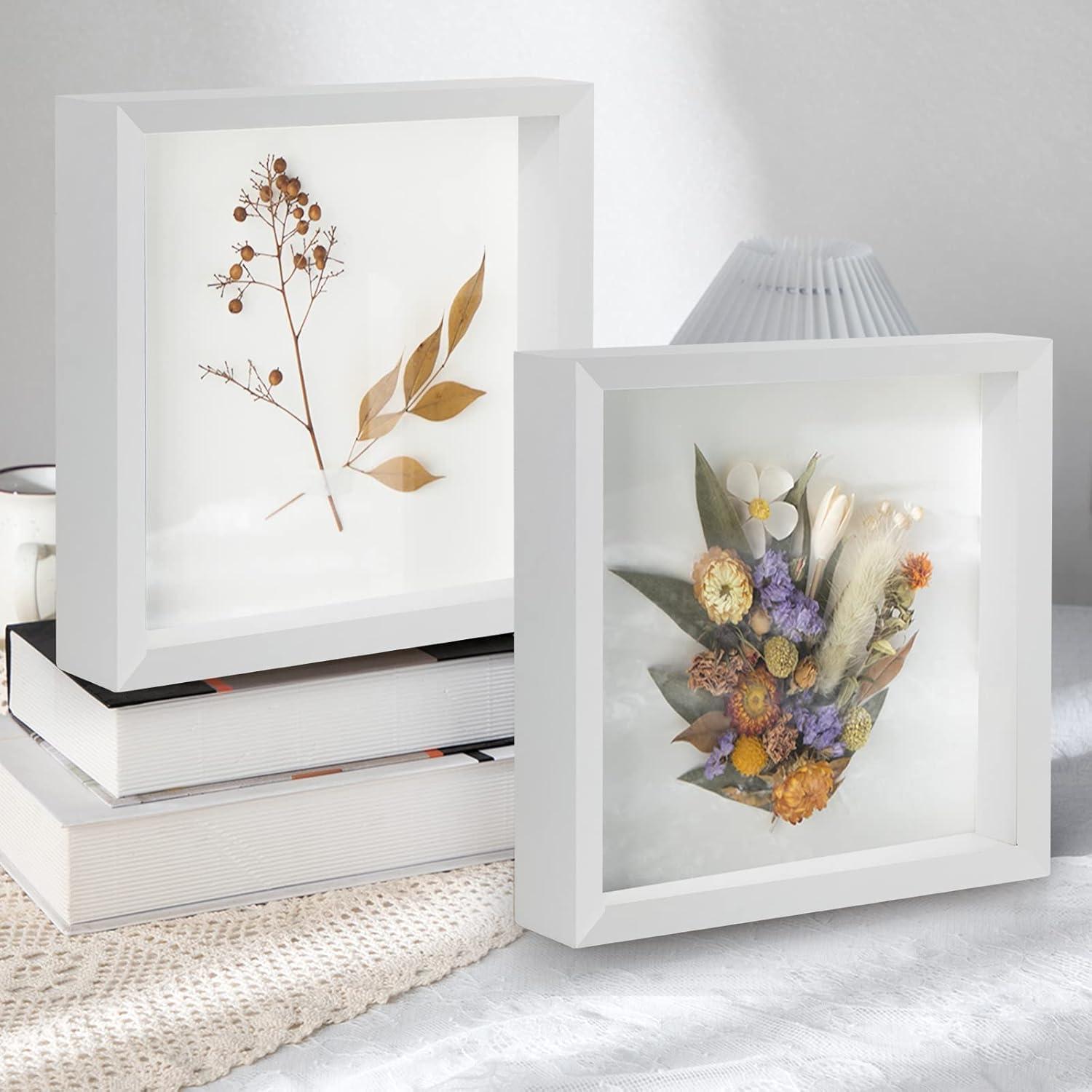 Anhow 3D Bilderrahmen Set 20x20 cm Weiß für Tisch und Wand
