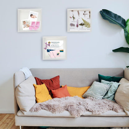3D Bilderrahmen zum Befüllen 2er Set Weiß 20x20 cm für Tisch Wand