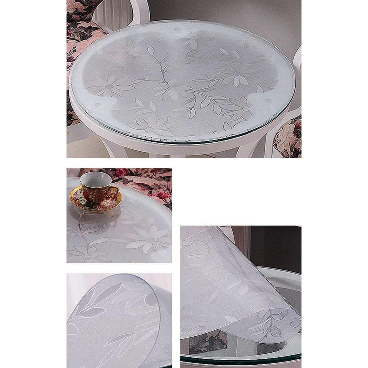 Runde PVC Tischdecke Chrysantheme 100cm - 2mm Schutzfolie