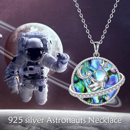 Mondstein Astronaut Halskette Sterling Silber Blauer Planet Anhänger