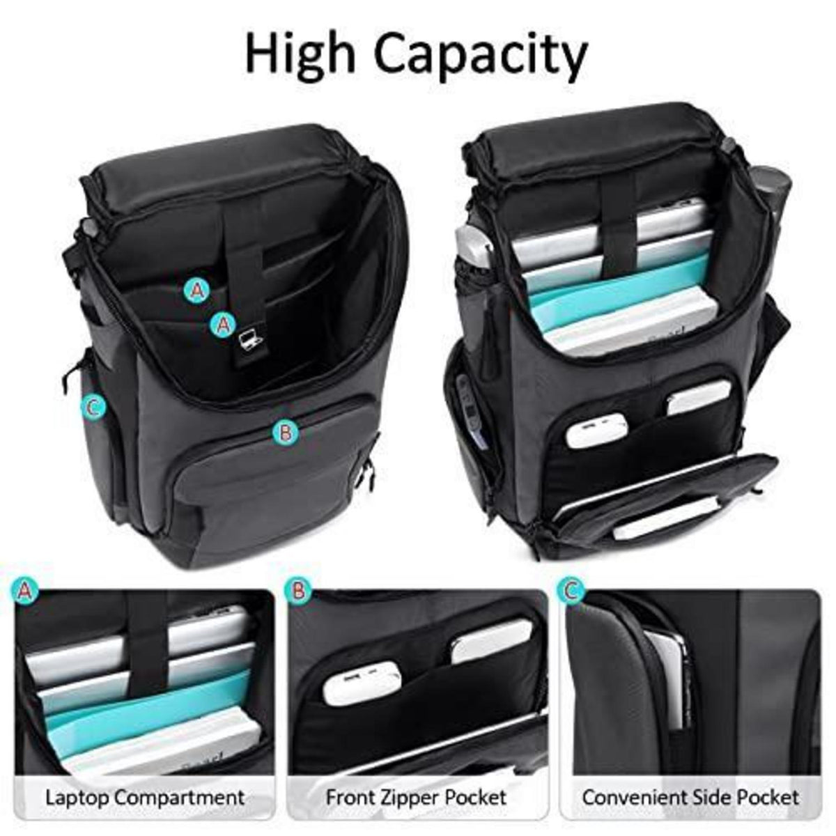 Herren Rucksack 15.6 Zoll Laptop Wasserdicht Grau – Tagesrucksack für Reisen & Schule