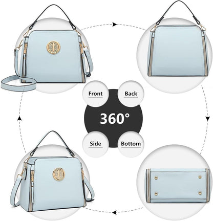 Miss Lulu Damen Umhängetasche Crossbody Handtasche PU Leder Blau