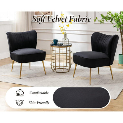 Samt Polsterstuhl Schwarz – Moderner Lesesessel mit Metallbeinen