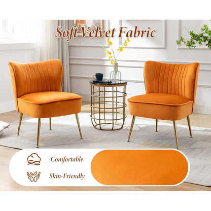 Samt Polsterstuhl Orange – Moderner Lesesessel mit Metallbeinen