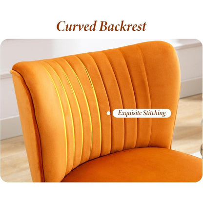 Samt Polsterstuhl Orange – Moderner Lesesessel mit Metallbeinen