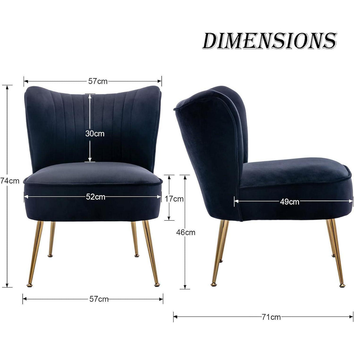Samt Polsterstuhl mit Metallbeinen – Moderner Lesesessel Schwarz