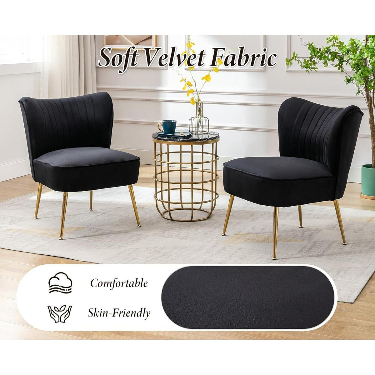 Samt Polsterstuhl mit Metallbeinen – Moderner Lesesessel Schwarz