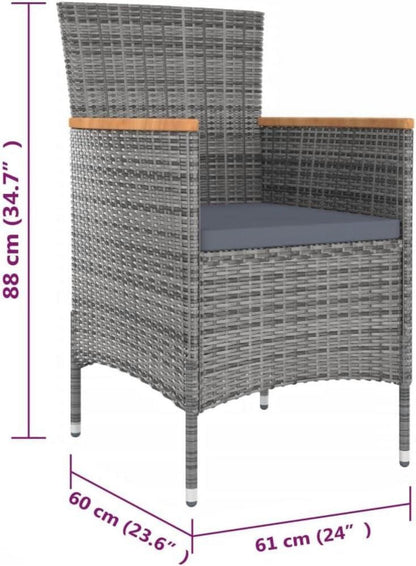 vidaXL Garten-Essgruppe 11-TLG. Schwarz Grau Poly Rattan Kissen