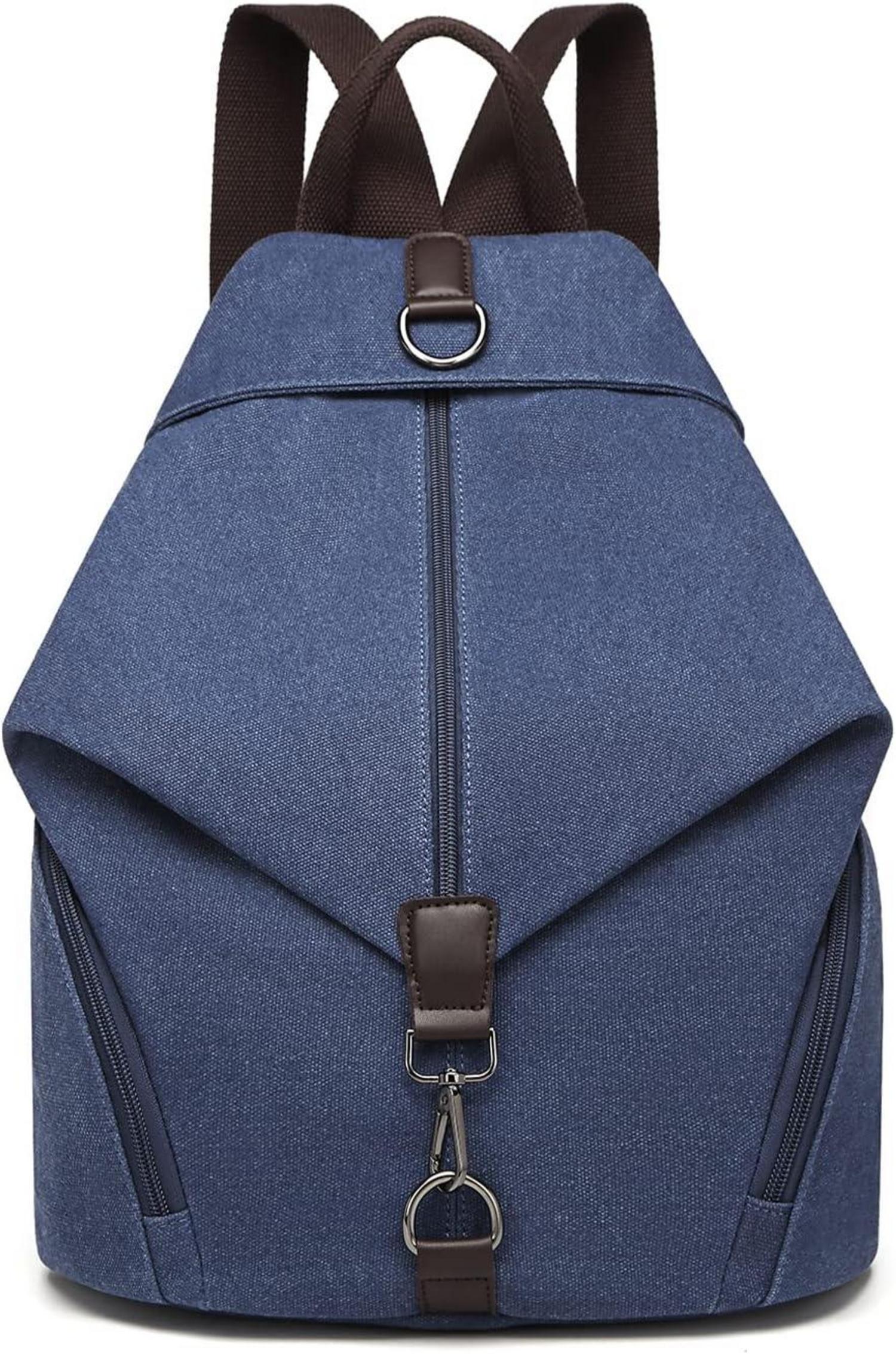 Rucksack Damen Canvas Daypack Vintage Umhängetasche Schule Reise Blau