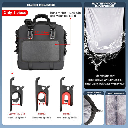 Motorrad Satteltasche 20L Wasserdicht Gepäcktasche Schwarz