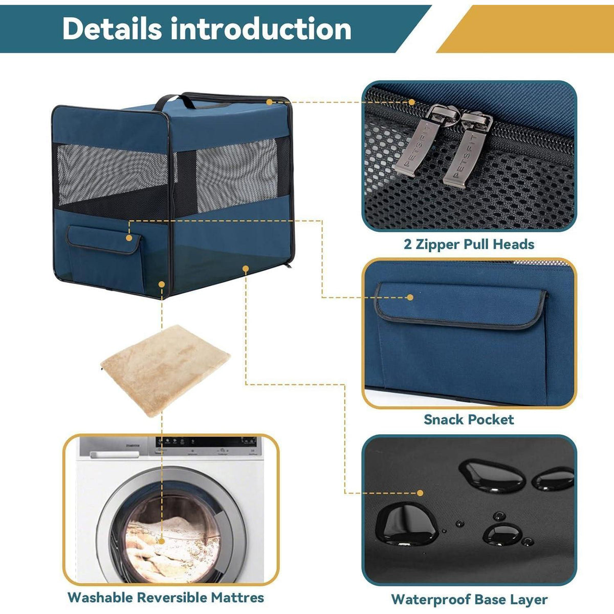 Faltbare Hundebox Auto mit Plüschmatte – Blau, M 61x46x53.5cm