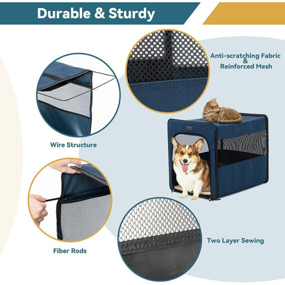 Faltbare Hundebox Auto mit Plüschmatte – Blau, M 61x46x53.5cm