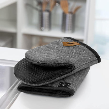 Ofenhandschuhe Baumwolle Silikon Hitzebeständig 2er Set Grau