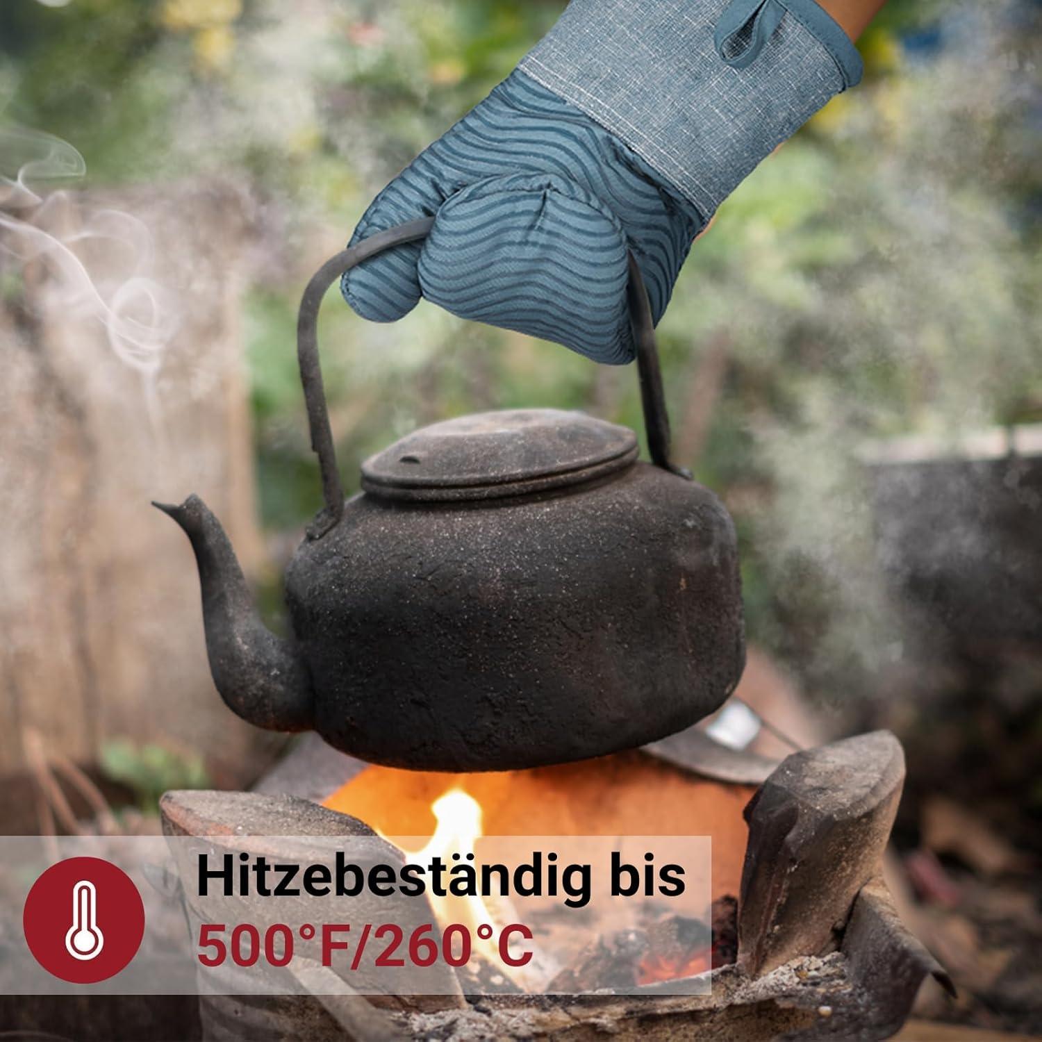 Hitzebeständige Silikon Baumwolle Ofenhandschuhe 2er Set - Blau