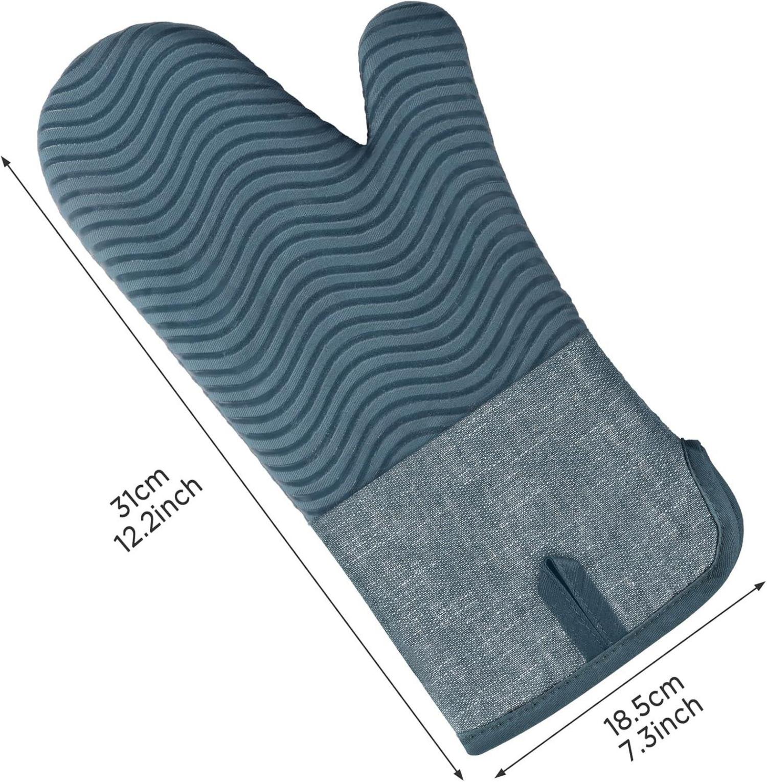 Ofenhandschuhe Hitzebeständig Extra Lang Baumwolle Silikon 2er Set Blau