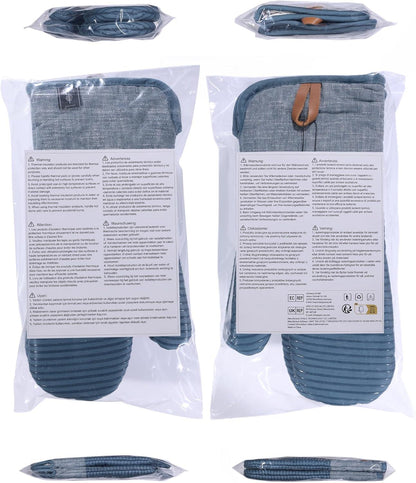 Ofenhandschuhe Hitzebeständig Baumwolle Silikon Gestreift - 2er Set Blau