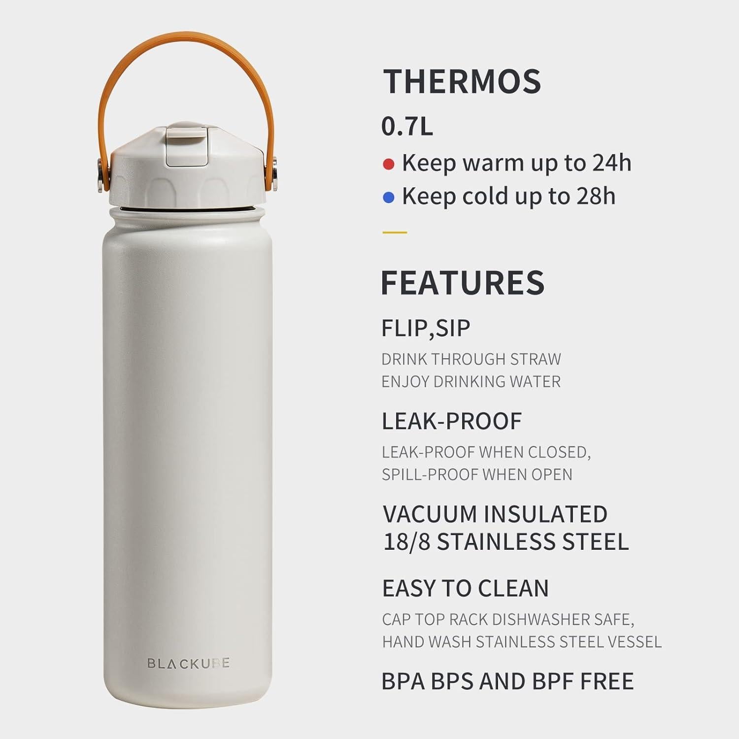 Blackube Edelstahl Trinkflasche mit Strohhalm 750ml - BPA-frei, Auslaufsicher, Isoliert