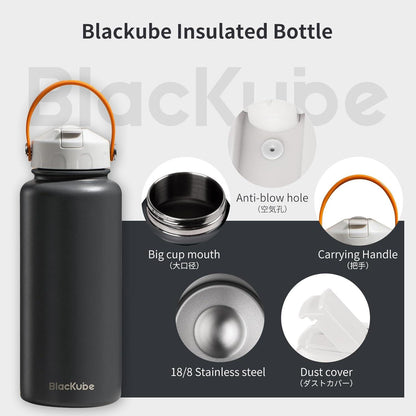 Edelstahl Trinkflasche mit Strohhalm 1000ml BPA-frei, Auslaufsicher