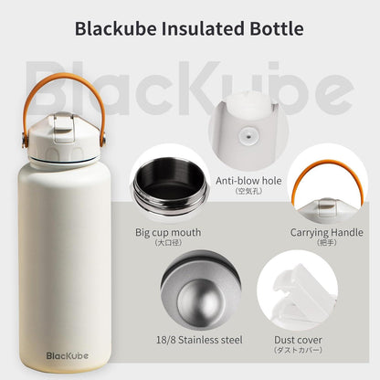Isolierte Edelstahl Trinkflasche mit Strohhalm 1000ml BPA-Frei