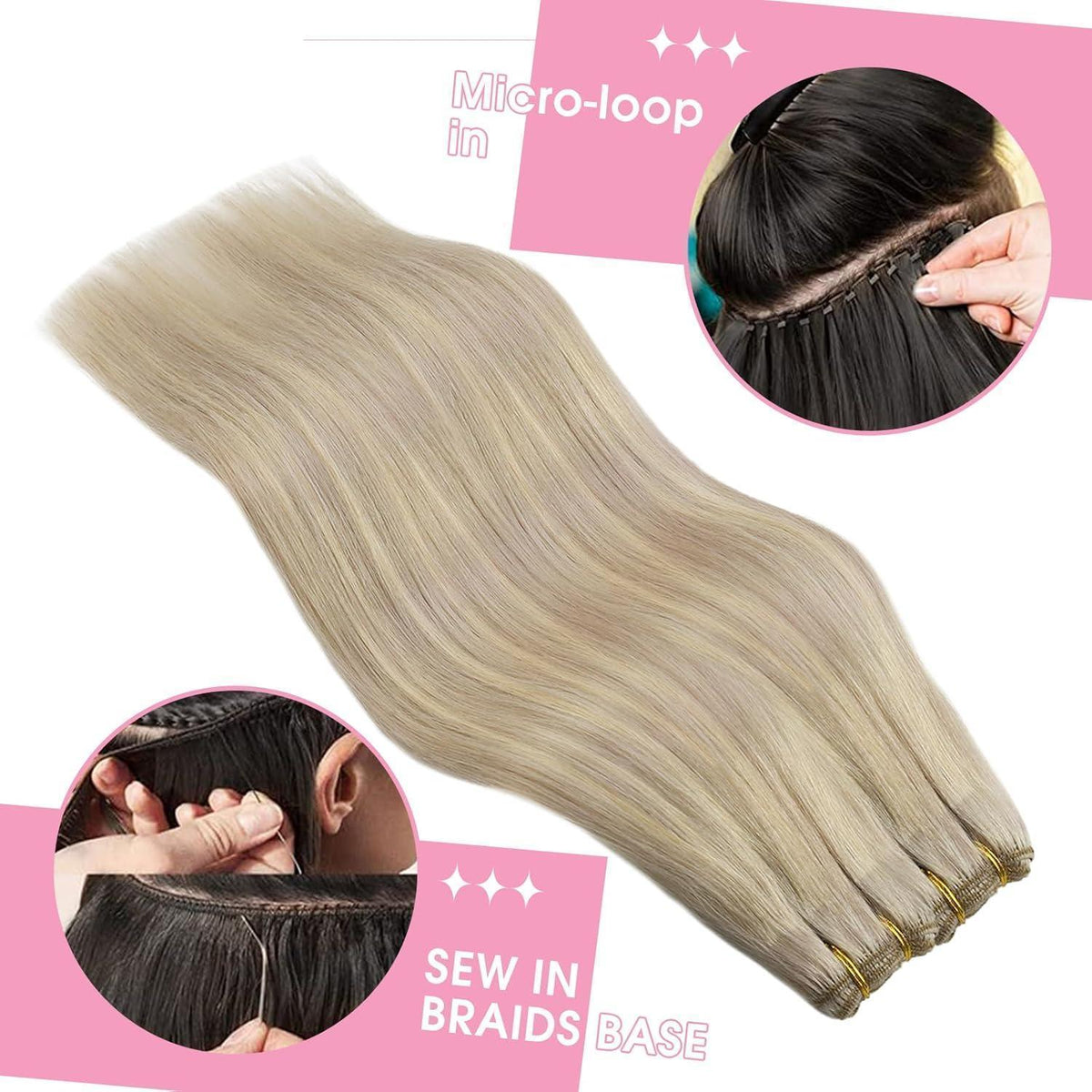 Blond Echthaar Tressen 40cm – #18/613 Weft Extensions