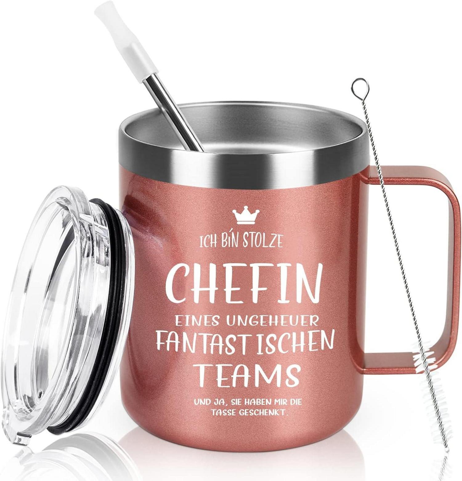 Isolierter Weinbecher Roségold 12oz Edelstahl Henkel Tasse