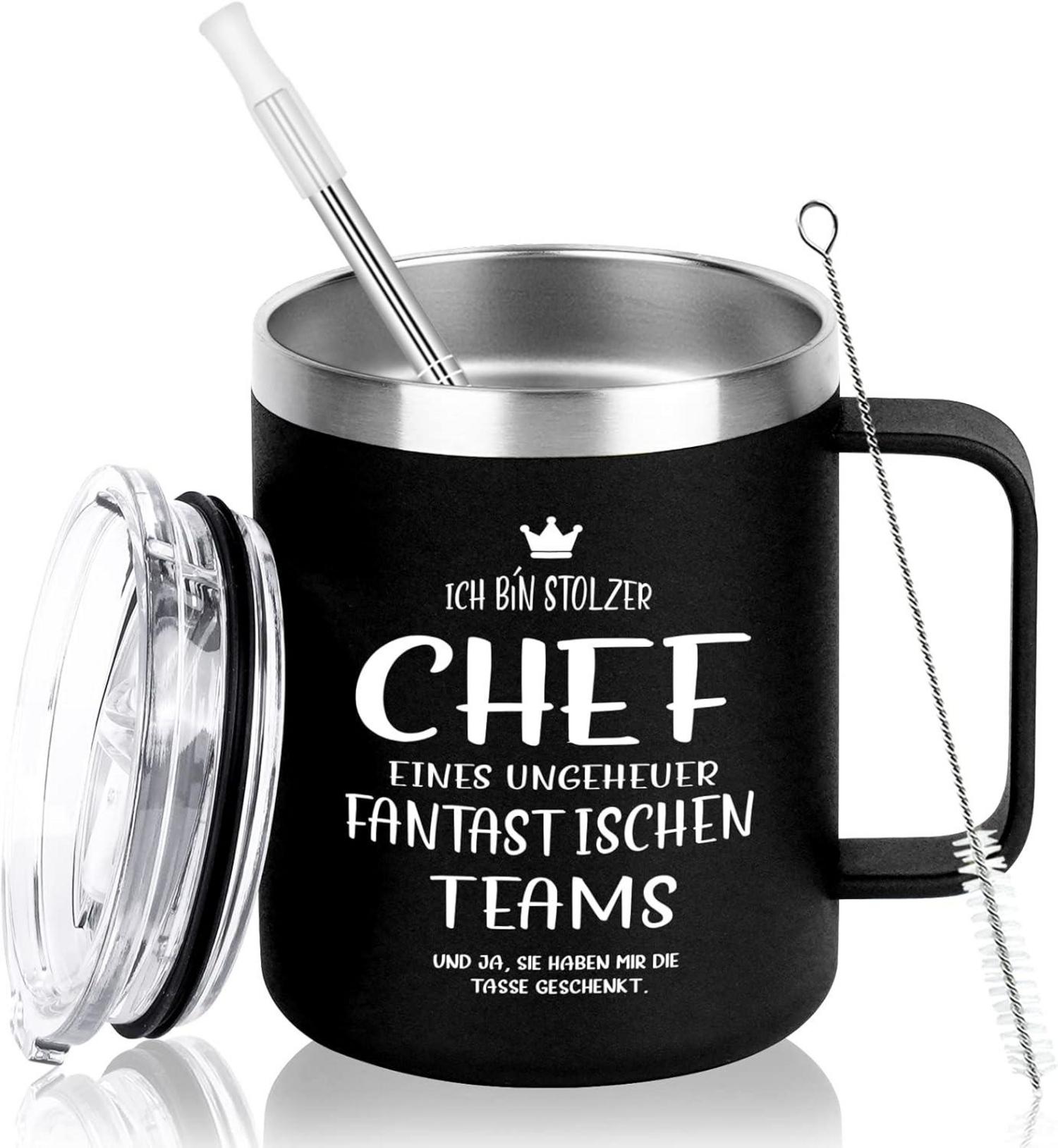 Isolierter Weinbecher Edelstahl 12oz Schwarz mit Strohhalm