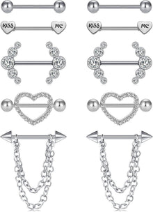Nippel Piercing Set 14G Chirurgenstahl Diamant Herz Opal Schmetterling