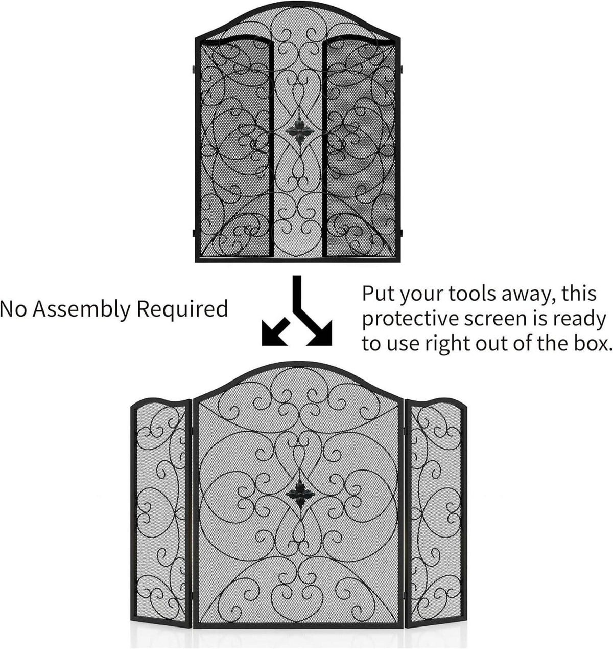 Kaminabdeckung Schmiedeeisen 127CM Faltbarer Funkenabweiser Schwarz
