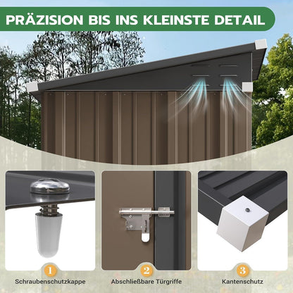Gartenhaus Metall 162x86 cm mit Pultdach & Fundamentrahmen