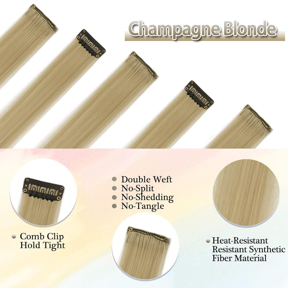 Farbige Haarverlängerungen Champagner Blond – 12 Stück Clip-In