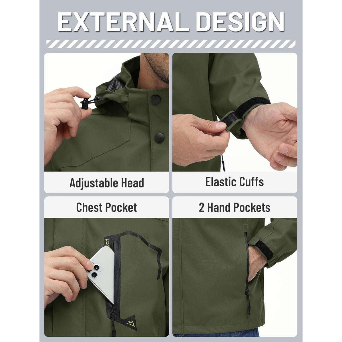 Herren Outdoorjacke leicht wasserabweisend Armeegrün
