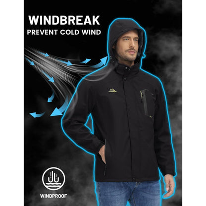 Herren Outdoorjacke Wasserabweisend mit Kapuze Schwarz