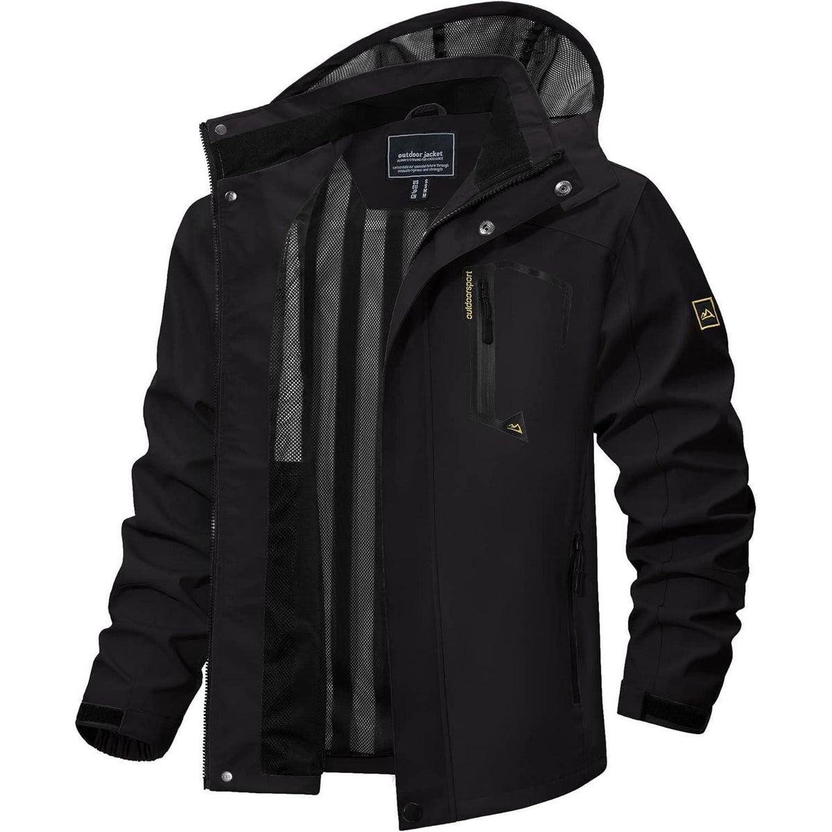 Herren Outdoorjacke leicht wasserabweisend mit Kapuze L Schwarz