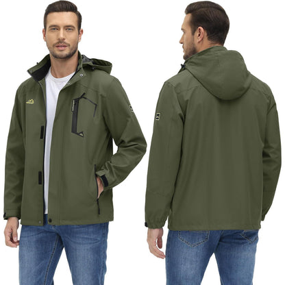 Herren Outdoorjacke Wasserabweisend mit Kapuze – Armeegrün