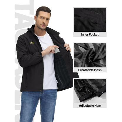 Herren Outdoorjacke Wasserabweisend mit Kapuze Schwarz