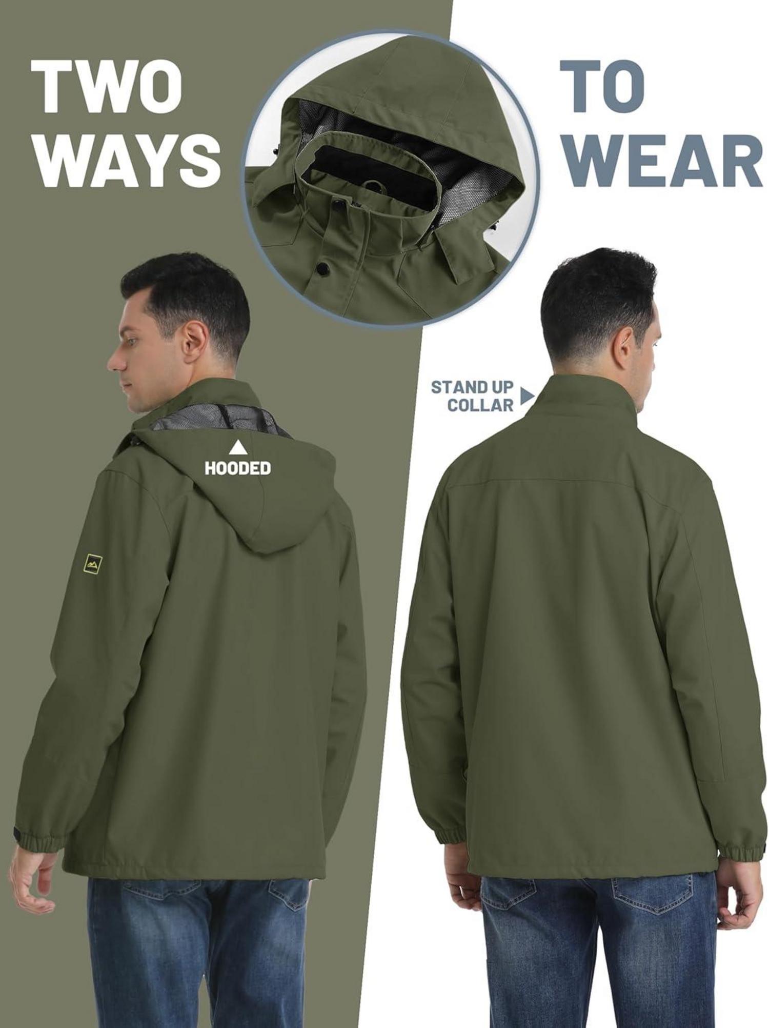 TACVASEN Herren Outdoorjacke Leicht Wasserabweisend Wanderjacke S Armeegrün