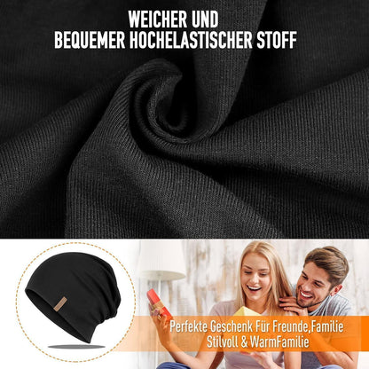 Baumwoll Beanie Mütze Damen Herren – Weiche Slouch Beanie Schwarz