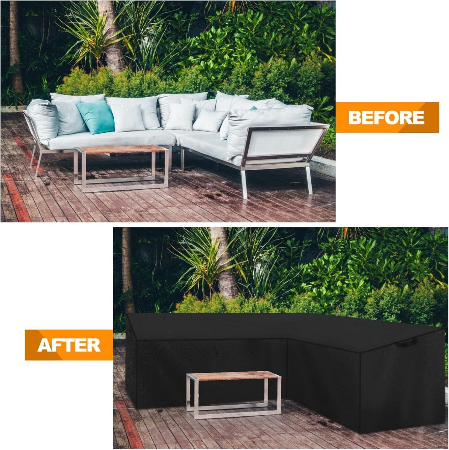 Gartenmöbel Abdeckung L-Form Lounge Rattan Sofa Wasserdicht 215x215x80x85cm