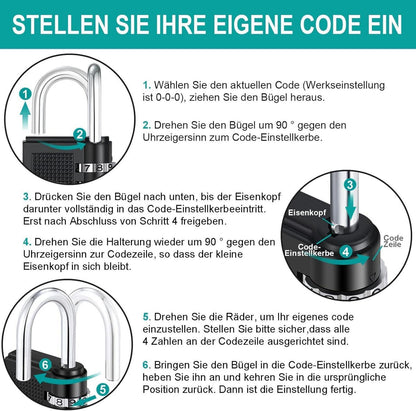 ZHEGE Zahlenschloss 4 Stellig, Wetterschutz, für Fitnessstudio (2