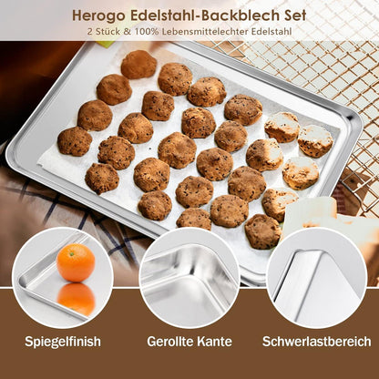 Backblech 2er Set Edelstahl Rechteckig Ofenblech Kuchenblech