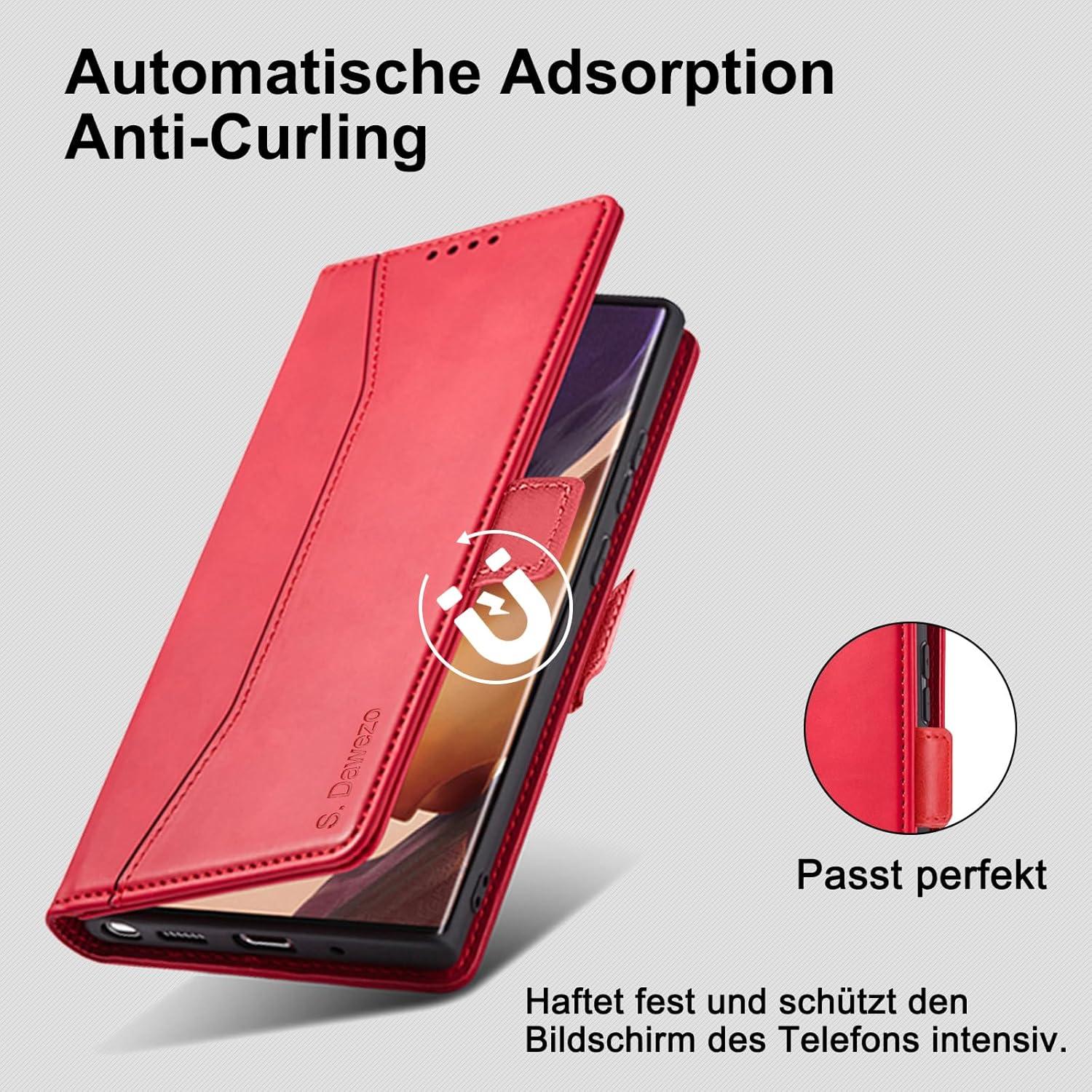 Samsung Galaxy Note 20 Hülle - Premium Leder magnetisch mit Ständer, Kartenfach, Bargeldclip - Rot