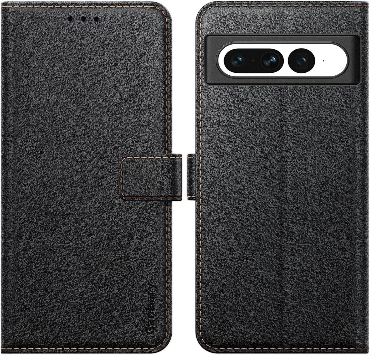 Google Pixel 7 Pro Handyhülle Schwarz Premium Leder Klapphülle mit Kartenschlitzen und Standfunktion