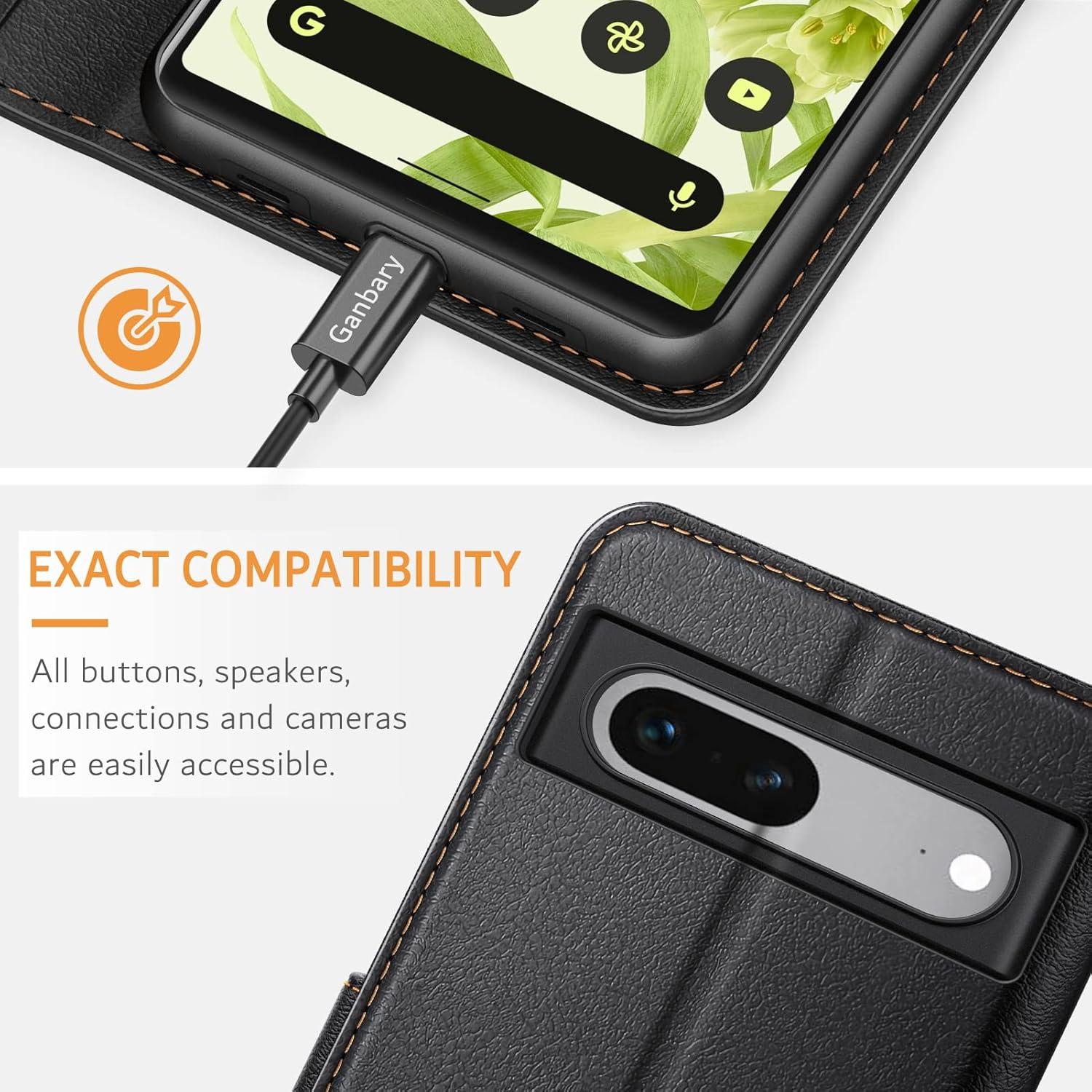 Leder Handyhülle für Google Pixel 7 Schwarz mit Kartenschlitzen und
